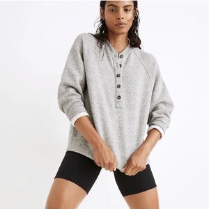 MADEWELL MWL BETTERTERRY HENLEY‎ SWEATSHIRT GREY MARLED CROPPED SZ Large